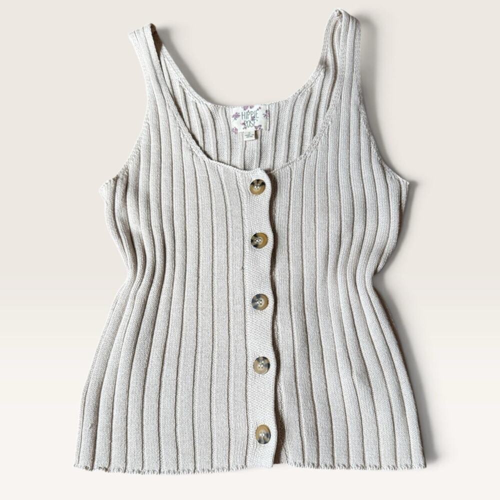 Cream knit button front tank top